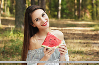 Leona mia top model leona mia bares her petite body and pink pussy as she eats her watermelon.